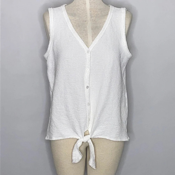 Green Envelope Sleeveless Button Front with Tie- L - Picture 1 of 6
